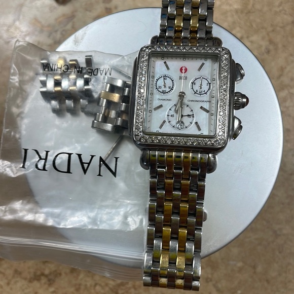 deco michelle diamond watch with two toned band - Picture 2 of 6